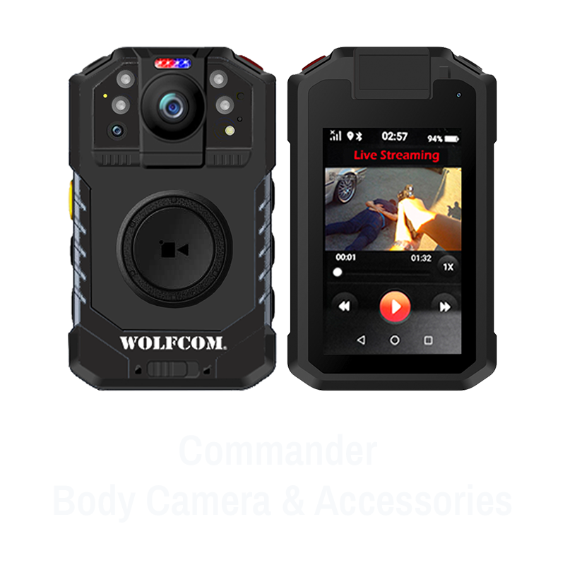 Police officer wearing a 4G body camera with livestreaming technology.